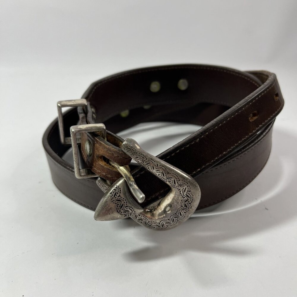Lady Nadim USA Womens XL Western Belt Brown Leather Silver Buckle Vine Conches